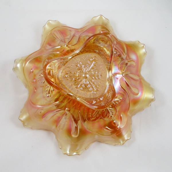 Antique Northwood Sunflower Marigold Carnival Glass Footed Bowl