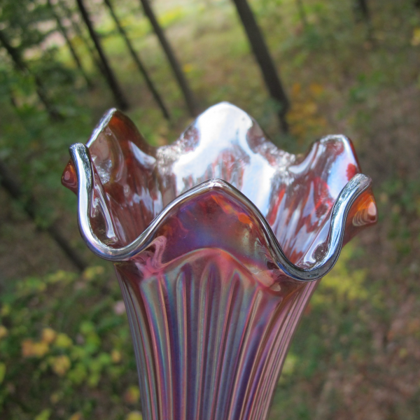 Antique Fenton Fine Rib Amber Carnival Glass Vase 13"