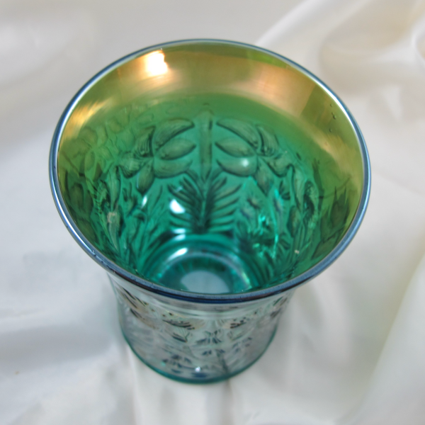 Antique Imperial Tiger Lily Teal Aqua Carnival Glass Tumbler