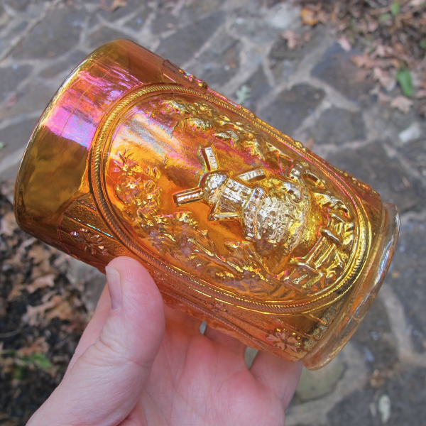 Antique Imperial Windmill Marigold Carnival Glass Tumbler