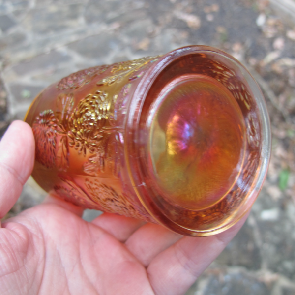 Antique Fenton Pumpkin Marigold Ten Mums Carnival Glass Tumbler