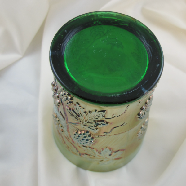 Antique Fenton Floral & Grape Green Carnival Glass Tumbler
