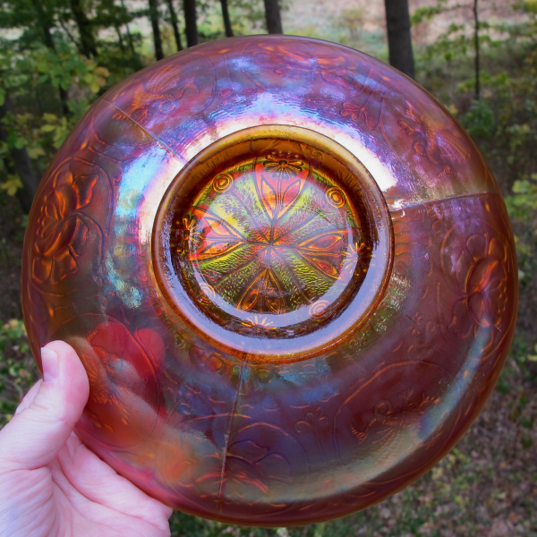 Antique Fenton Dragon & Lotus Amber Carnival Glass ICS Bowl