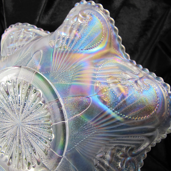 Antique Dugan Petal & Fan White Carnival Glass Large Bowl