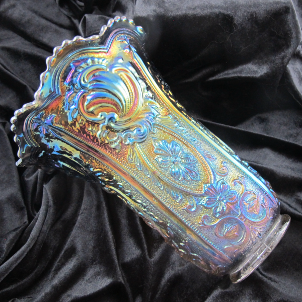 Imperial Scroll & Flower Panels Smoke Carnival Glass Vase Ruffled