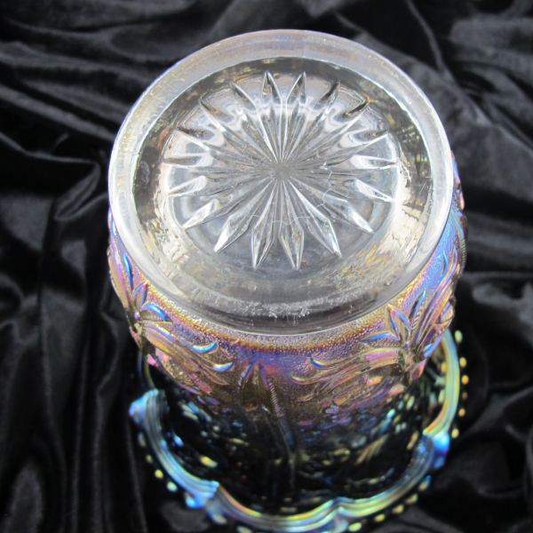 Imperial Scroll & Flower Panels Smoke Carnival Glass Vase Ruffled