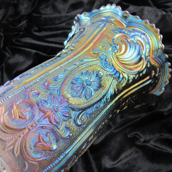 Imperial Scroll & Flower Panels Smoke Carnival Glass Vase Ruffled