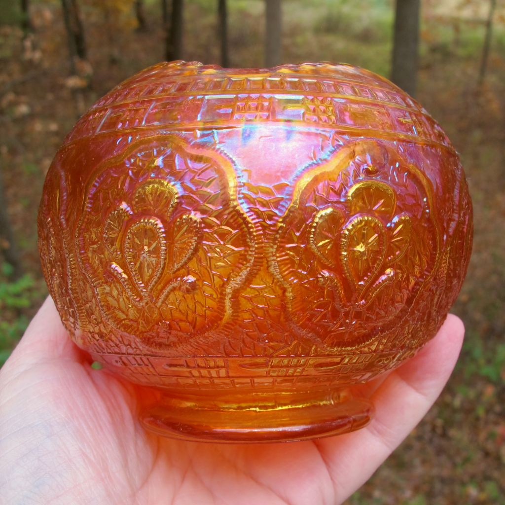 Antique Fenton Persian Medallion Pumpkin Marigold Carnival Glass Hair