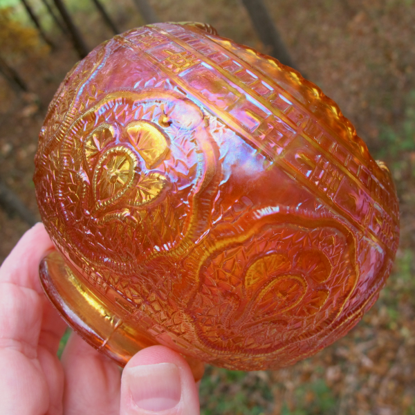 Antique Fenton Persian Medallion Pumpkin Marigold Carnival Glass Hair Receiver