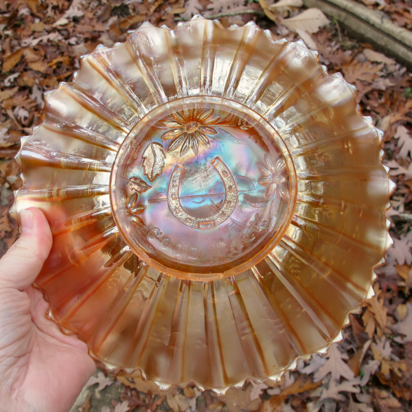 Antique Northwood Good Luck Marigold Carnival Glass PCE Bowl