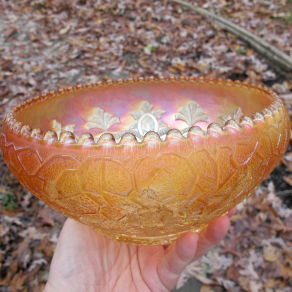 Antique Dugan Marigold Garden Path Variant Carnival Glass Rose Bowl