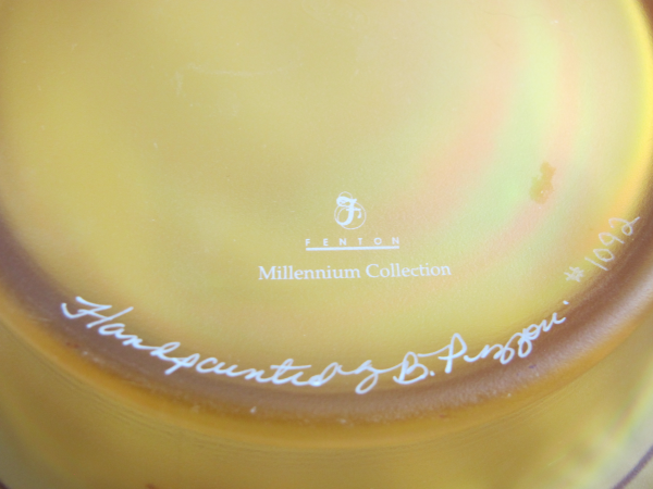 Fenton Autumn Gold Millennium Collection Carnival Glass Rolled Rim Bowl Butterflies - Ltd Edn
