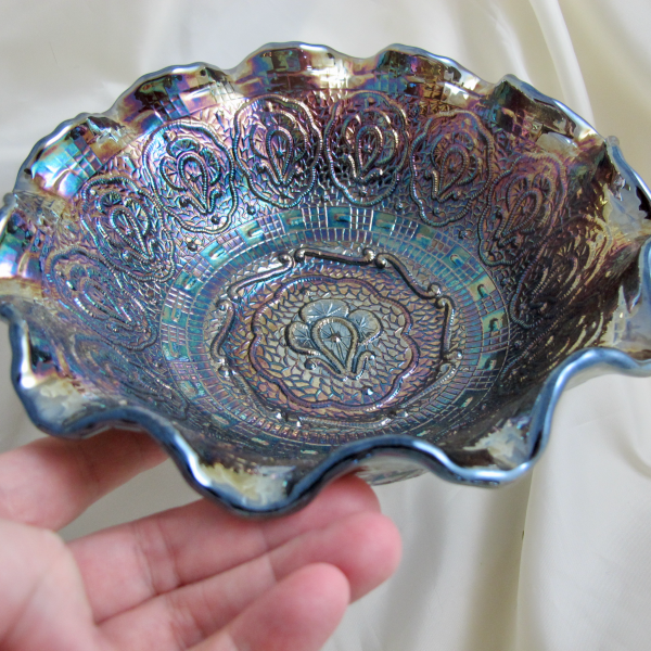 Fenton Persian Medallion Black Amethyst Carnival Glass Bowl