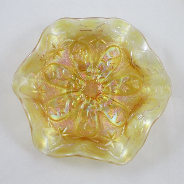 Antique Millersburg Pastel Marigold Little Stars Carnival Glass Bowl