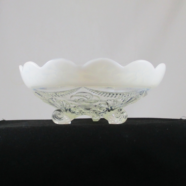 Antique Northwood White Opal Ruffles & Rings with Daisy Band Opalescent Glass Round Bowl