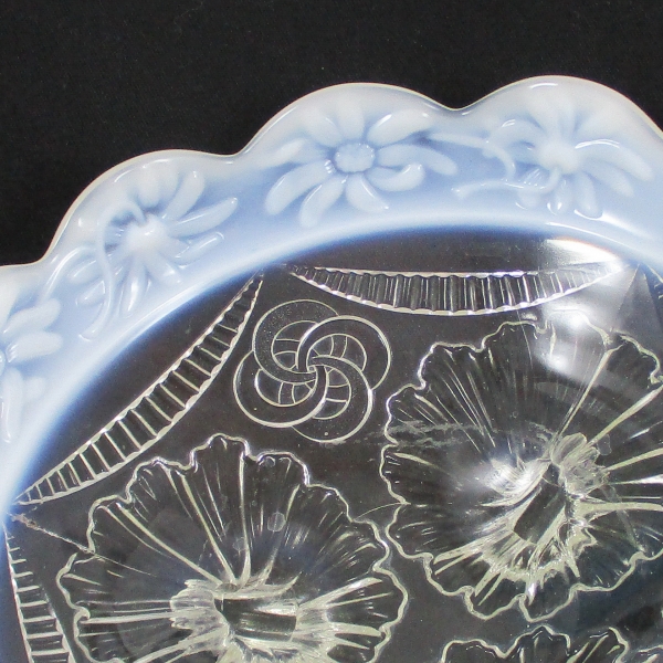 Antique Northwood White Opal Ruffles & Rings with Daisy Band Opalescent Glass Round Bowl