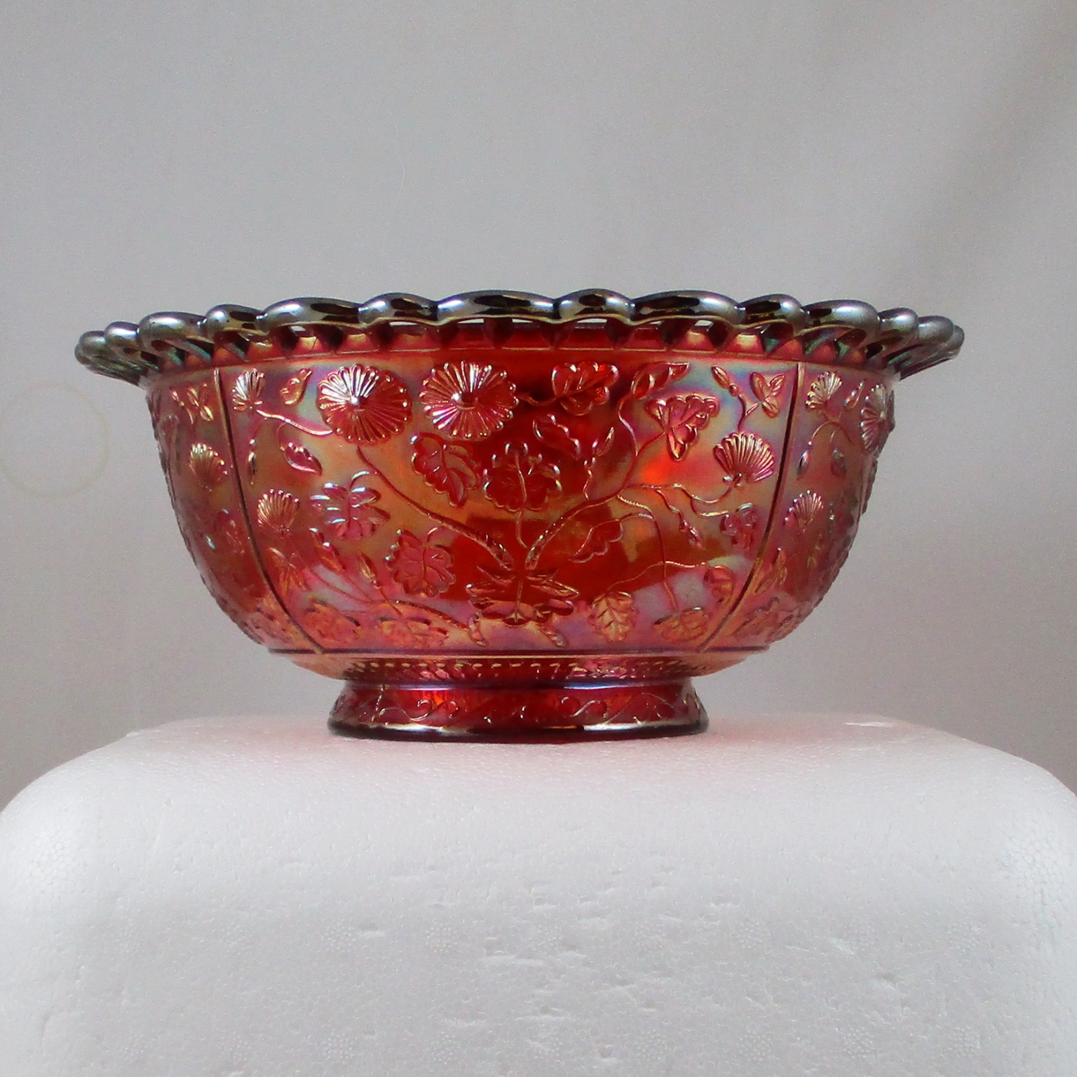 Imperial RED Carnival Glass Blackeyed Susan Round Bowl Carnival Glass