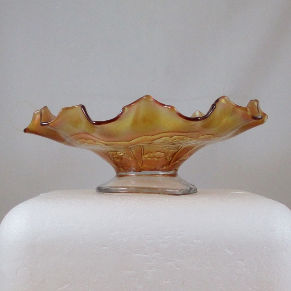 Antique Dugan Marigold Double Stem Rose Carnival Glass 10 Ruffle Bowl