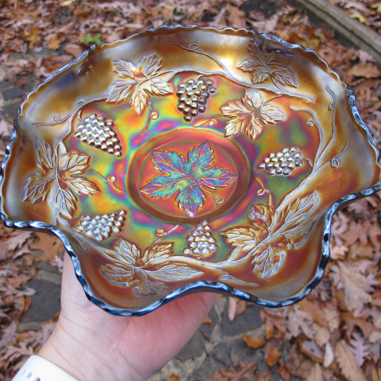 Antique Fenton Vintage Grape Amethyst Carnival Glass Bowl Carnival Glass