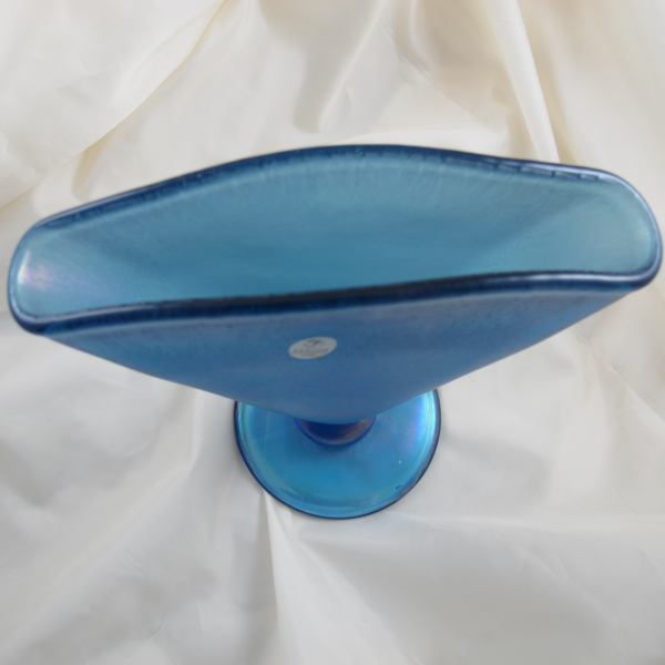 Fenton Sapphire Blue Stretch Carnival Glass Fan Vase MMA 1993