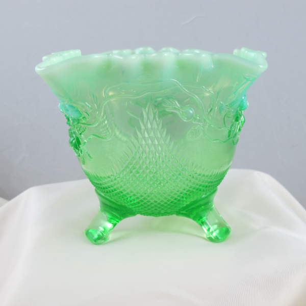 Antique Jefferson Green Opal Fine Cut & Roses Opalescent Glass Novelty Bowl