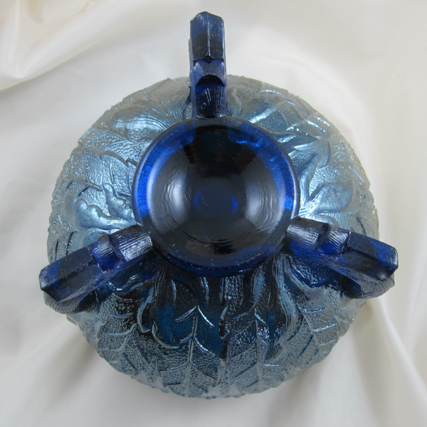 Antique Fenton Fenton’s Flowers Blue Carnival Glass Rose Bowl – Smooth Edge!