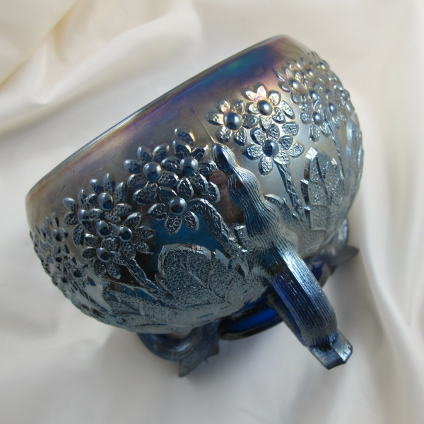 Antique Fenton Fenton’s Flowers Blue Carnival Glass Rose Bowl – Smooth Edge!