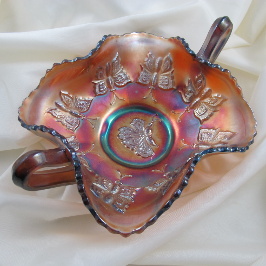 Antique Fenton Butterflies Amethyst Carnival Glass Bon Bon
