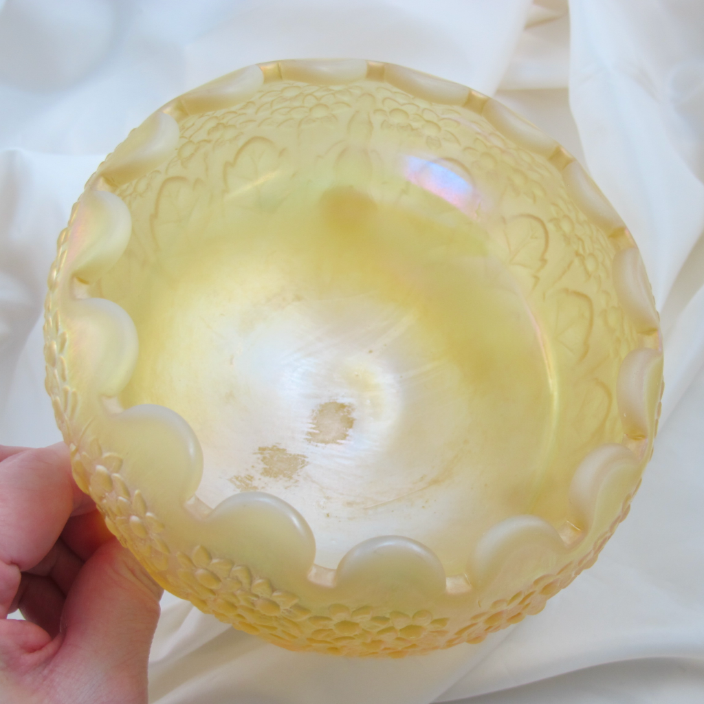 Fenton Fenton's Flowers Yellow Camphor Satin Carnival Glass Rose Bowl