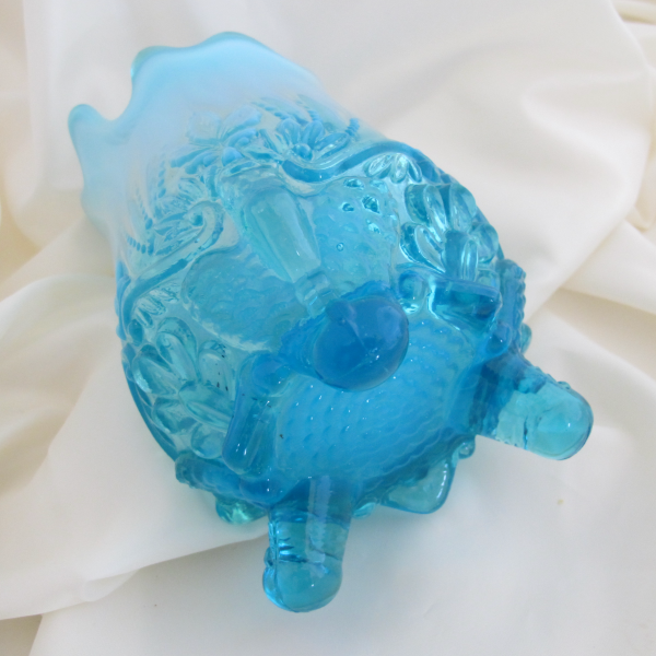 Antique English Sowerby Blue Opal Piasa Bird Opalescent Glass Vase Whimsey