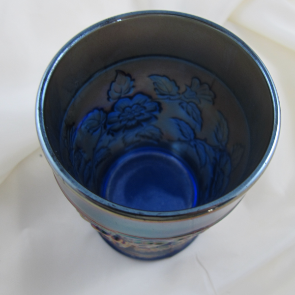 Antique Dugan Rambler Rose Blue Carnival Glass Tumbler