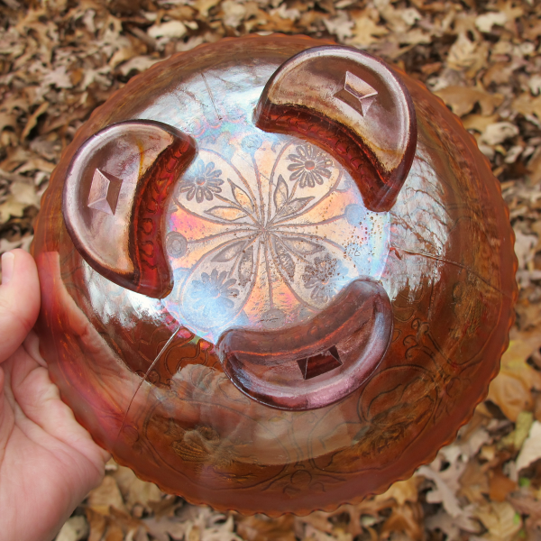 Antique Fenton Dragon & Lotus Lavender Carnival Glass Flared Nut Bowl - Spat Ftd.