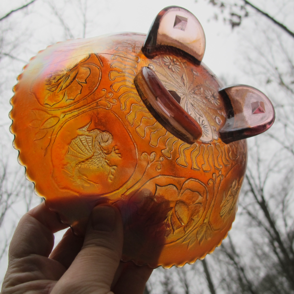 Antique Fenton Dragon & Lotus Lavender Carnival Glass Flared Nut Bowl - Spat Ftd.