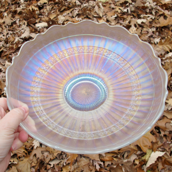 Antique Fenton White Stippled Rays Scale Band Carnival Glass Large ICS Bowl