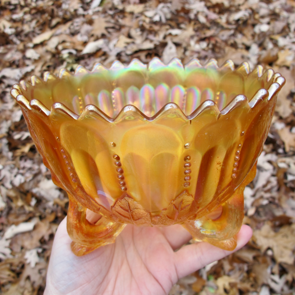 Antique Northwood Marigold Leaf & Beads Carnival Glass Nut Bowl – Sawtooth Edge