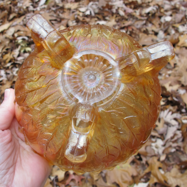 Antique Northwood Marigold Leaf & Beads Carnival Glass Nut Bowl – Sawtooth Edge