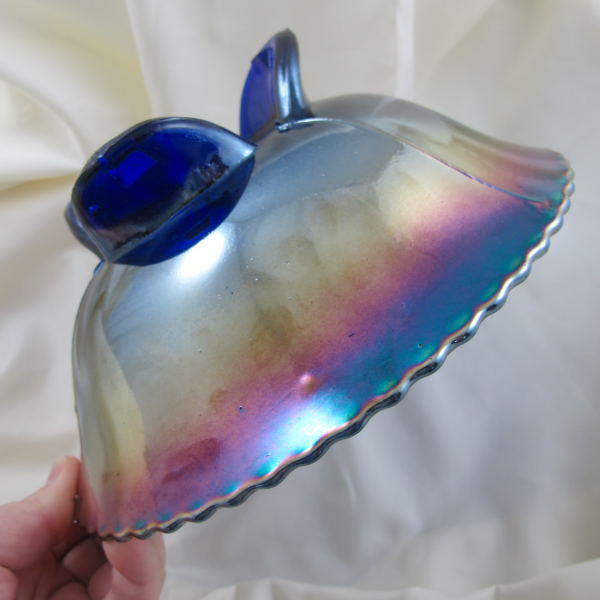 Antique Fenton Dragon & Lotus Electric Blue Carnival Glass Flared Nut Bowl - Spat Ftd.