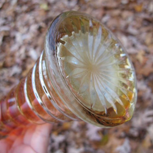 Antique Imperial Ripple Aqua Vaseline Lime Carnival Glass Vase