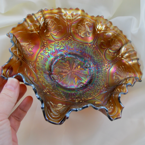 Antique Fenton Dragon & Lotus Amethyst Carnival Glass 3n1 Bowl
