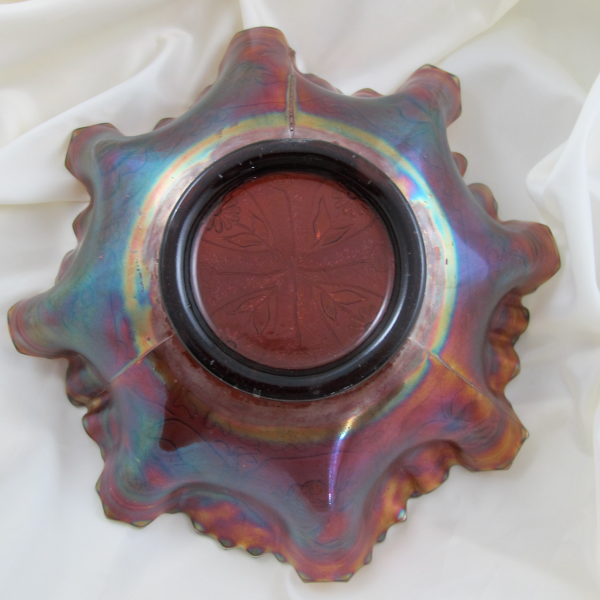 Antique Fenton Dragon & Lotus Amethyst Carnival Glass 3n1 Bowl