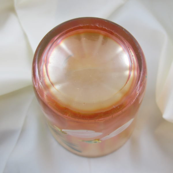 Antique Fenton Enameled Magnolia Marigold Carnival Glass Tumbler