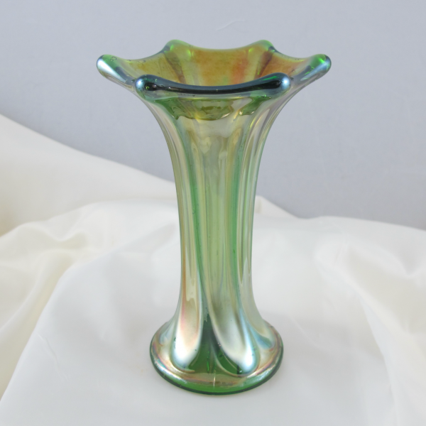 Antique Imperial Green Morning Glory Carnival Glass Mini-vase