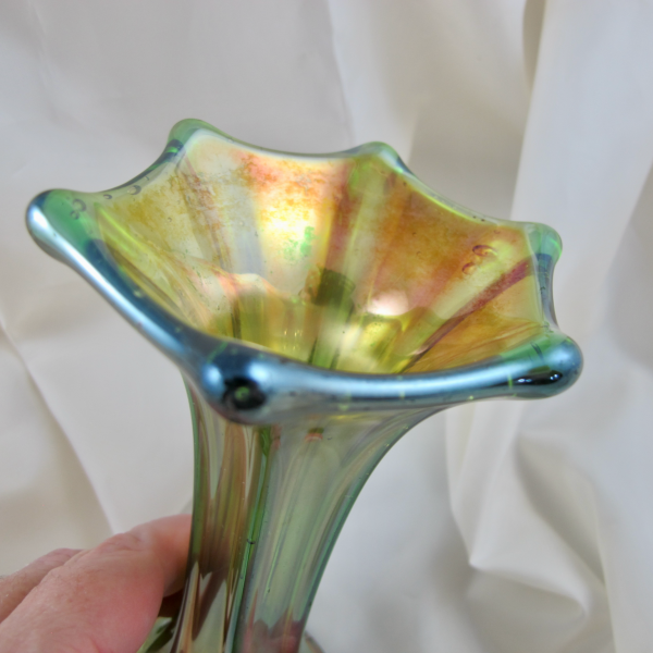 Antique Imperial Green Morning Glory Carnival Glass Mini-vase