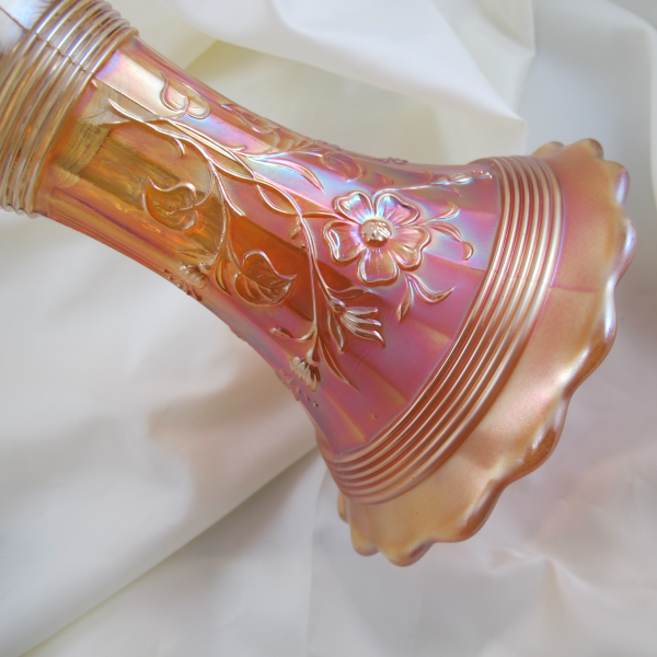 Antique Dugan Summer Days Marigold Carnival Glass Vase Stork Base