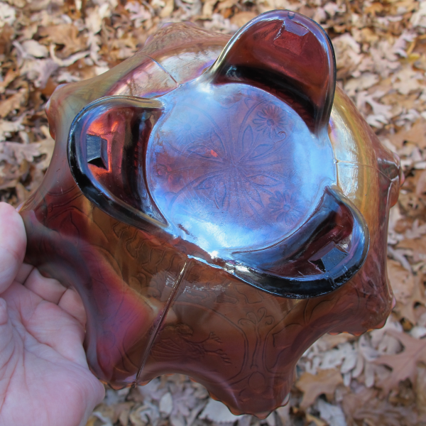 Antique Fenton Dragon & Lotus Amethyst Carnival Glass Footed Bowl