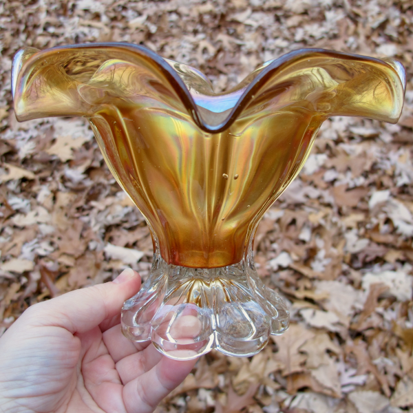 Antique Imperial Columbia Marigold Carnival Glass Vase
