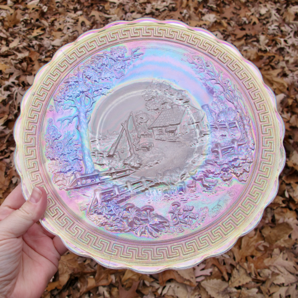 Imperial White Homestead Carnival Glass Chop Plate