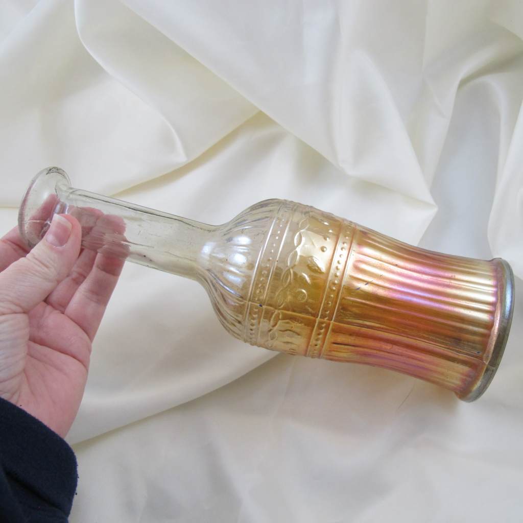 Antique Piccardo Fruit Band Marigold Carnival Glass Cordial Set