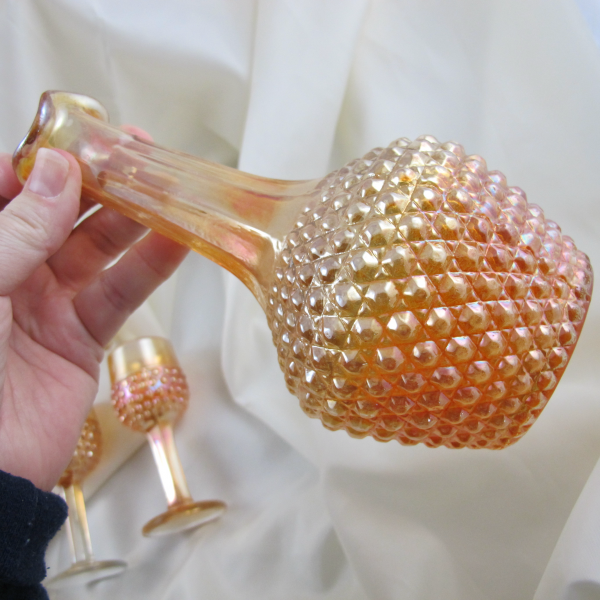 Antique Brockwitz Miniature Hobnail Marigold Carnival Glass Cordial Set