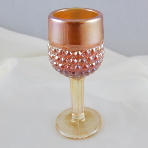 Antique Brockwitz Miniature Hobnail Marigold Carnival Glass Cordial #2